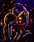 Lesbians making love, new fluorescent painting
